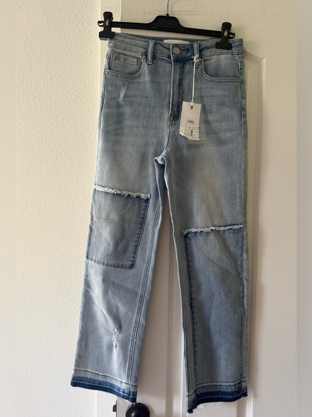 Risen High-Rise Crop Straight Patchwork Jeans NWT Size 5/27
